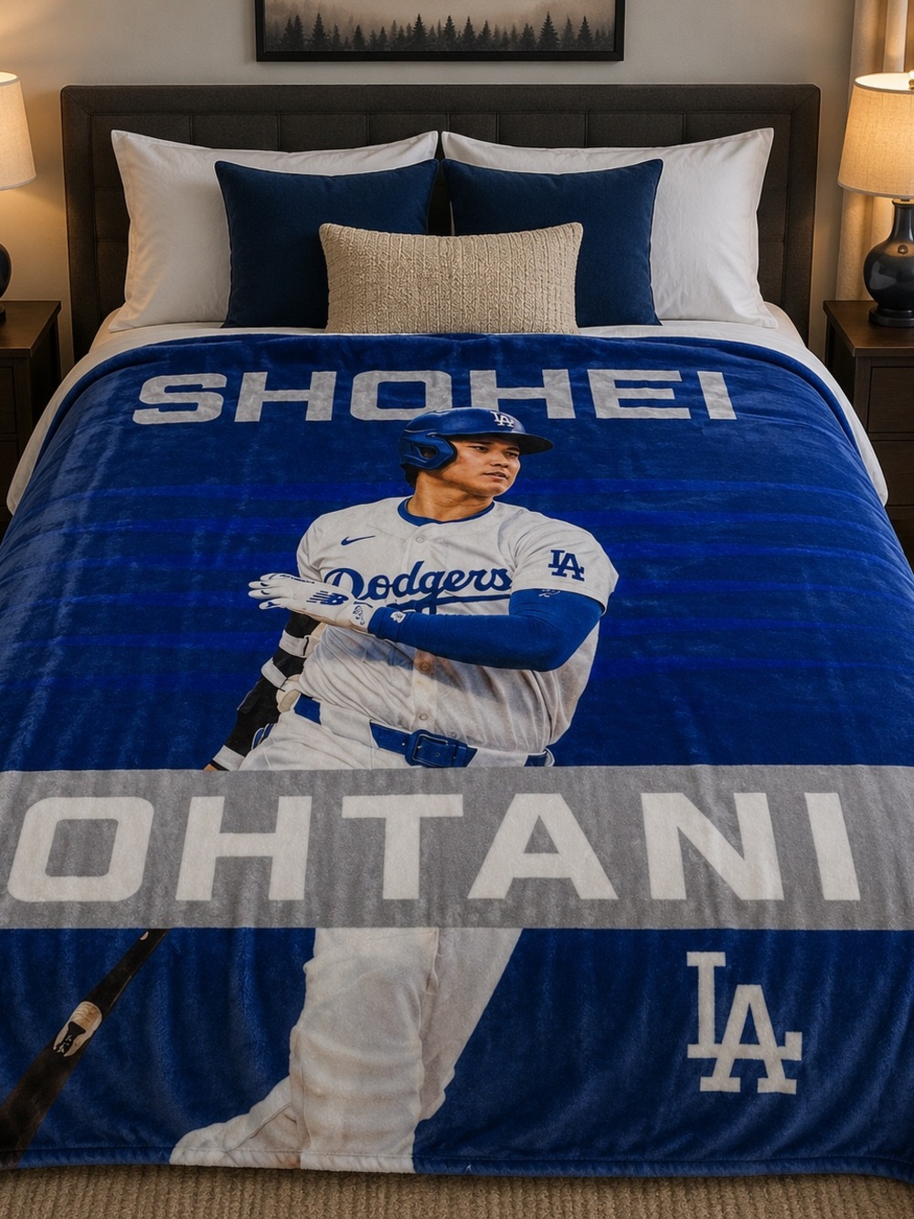 Los Angeles Dodgers Themed Blue Player Print Plush Throw Blanket